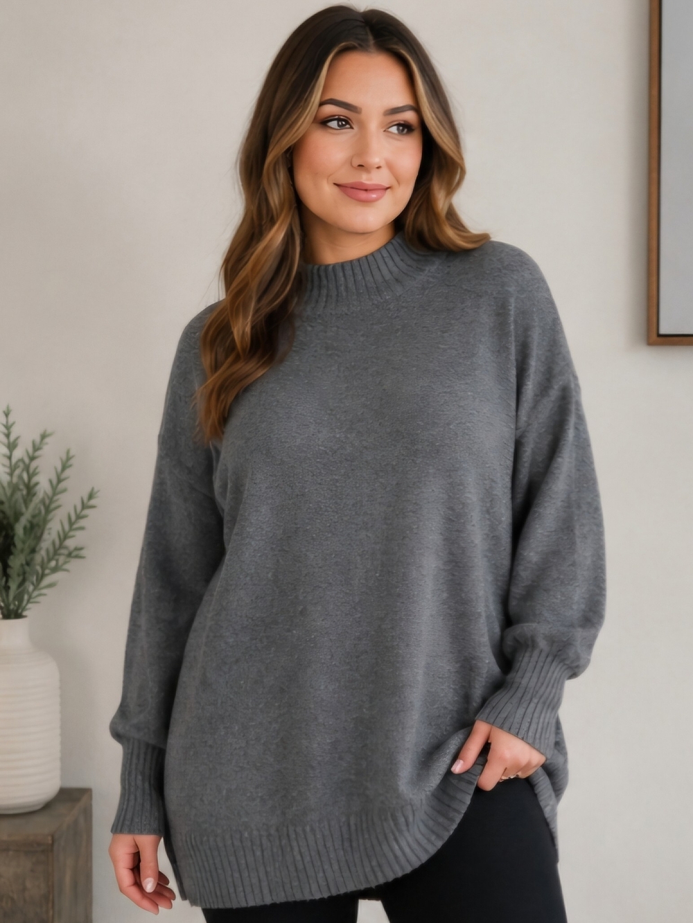 BP. Nordstrom Women’s Size Large Gray Mock Neck Oversized Sweater Tunic NWT